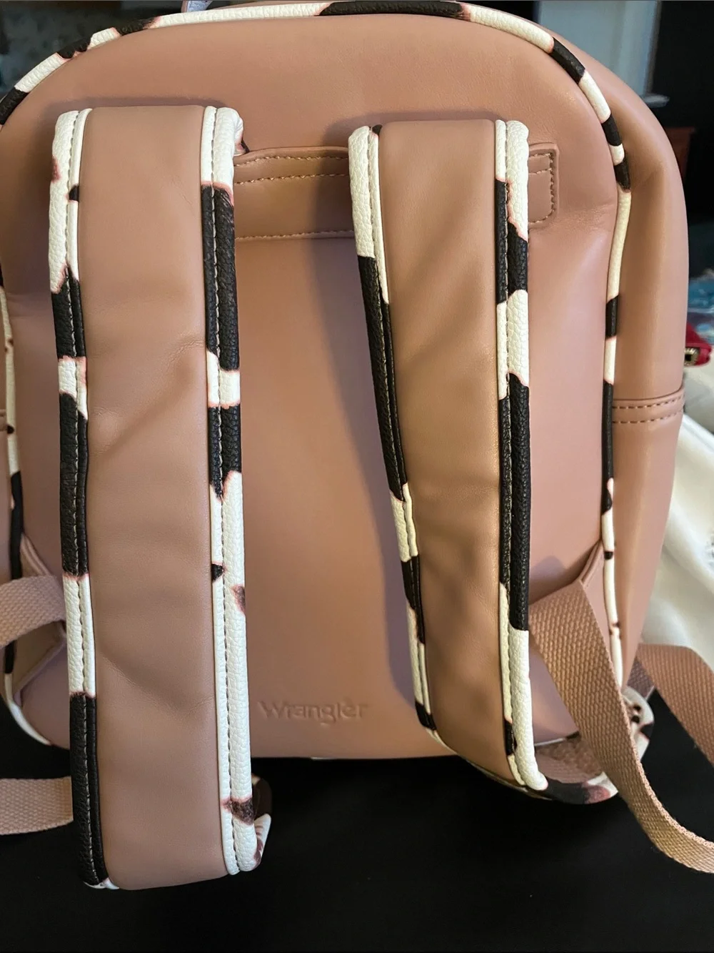 Wrangler Tan  Faux-Leather Backpack with Animal Trim With Clip On Pouch NWOT
